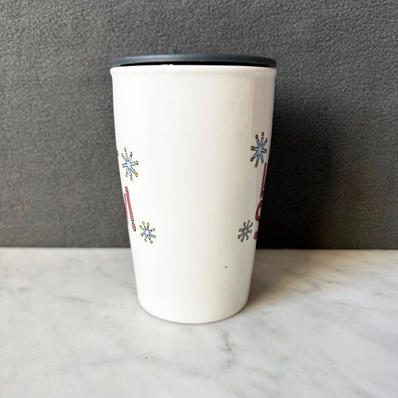 Let It Snow! Travel Mug with Lid Ceramic Double-Wall Coffee Cup 12 oz CR Gibson - Picture 4 of 9